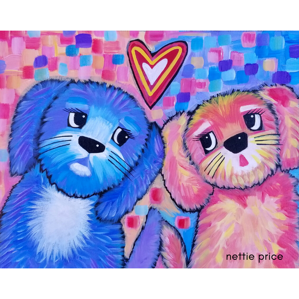 2 Fluffy Puppy Love Sparkling Art Print