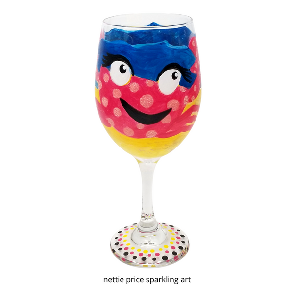 Happy Crab Sparkling Hand Painted Wineglass