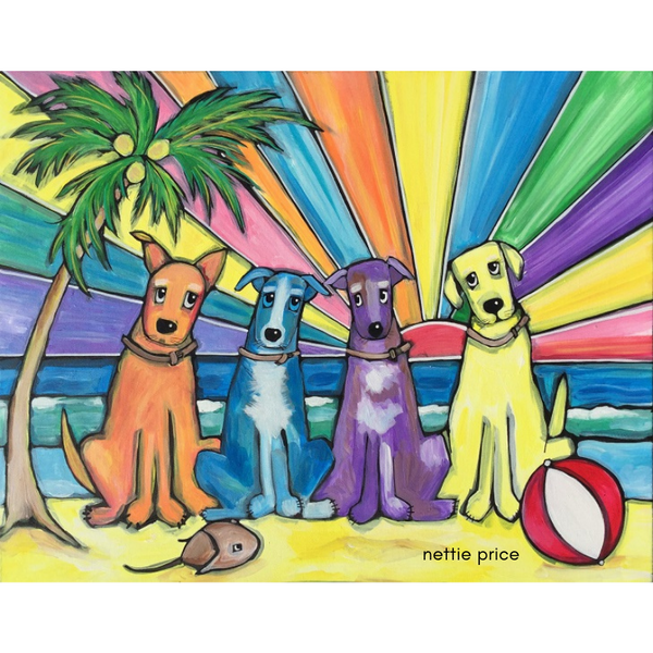 Beach Dogs Paradise Sparkling Art Print