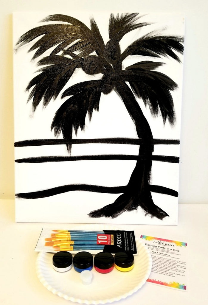Sparkling Art Painting Party in a Box Palm Tree on the Beach 16x20 Canvas