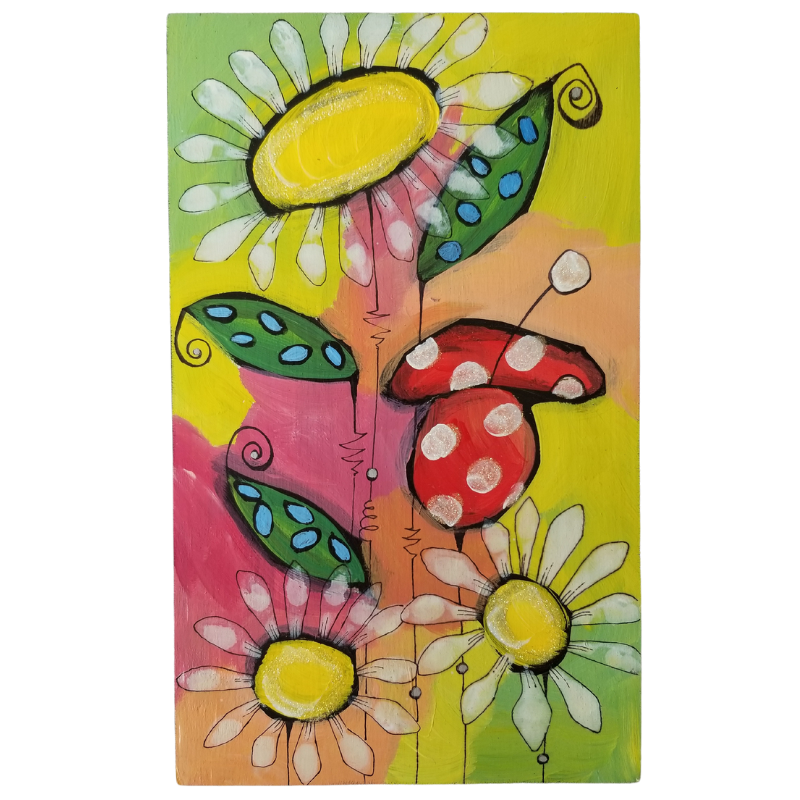2 Daisies and Tulip Flowers Sparkling Art Print