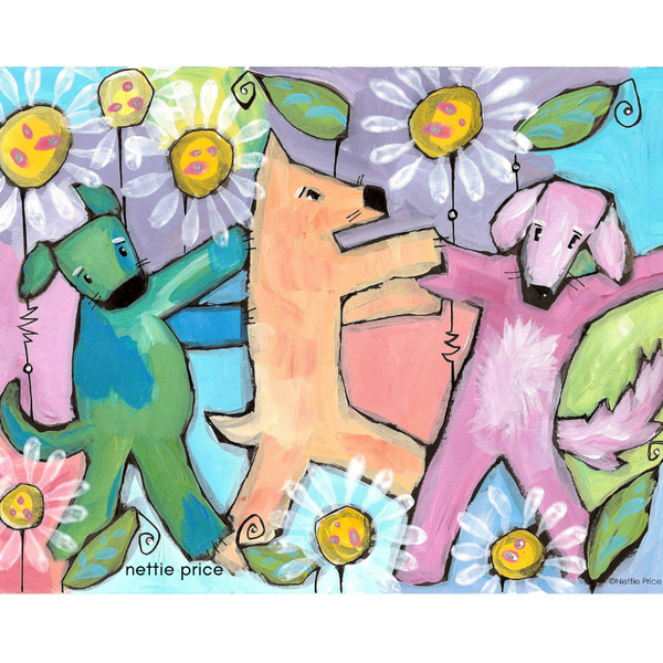 Three Dancing Dogs Sparkling Art Print