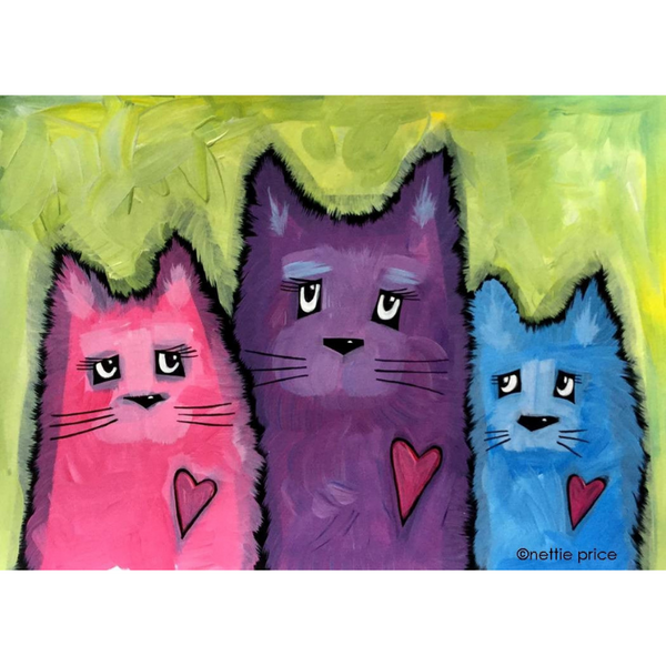 3 Kitty Love Cats Sparkling Art Print