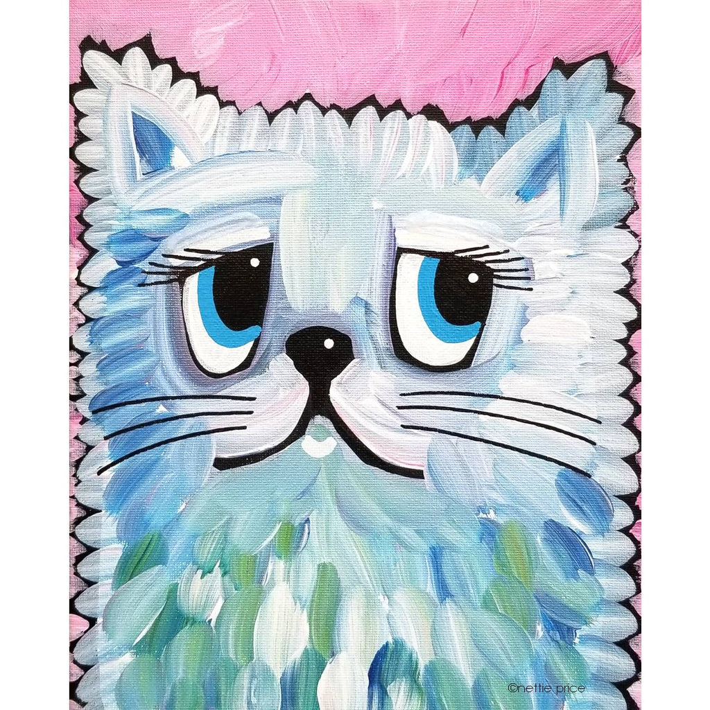 Blue White Cat Sparkling Art Print