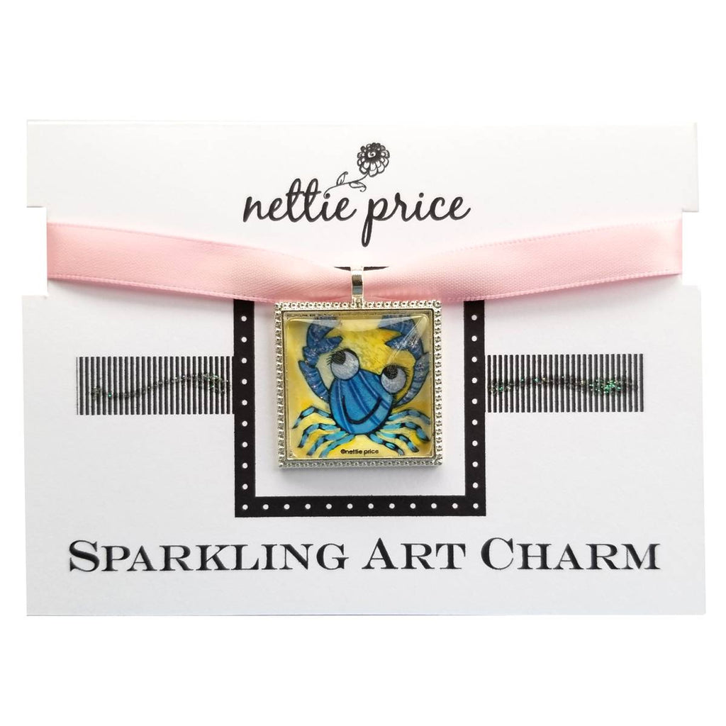 Blue Crab Sparkling Art Charm Silver Pendant for Necklace or Bracelet
