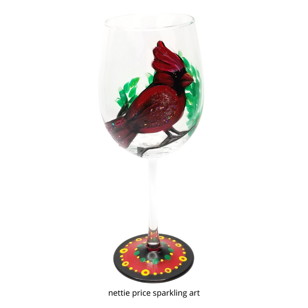 Cardinal Sparkling Hand Painted Wineglass