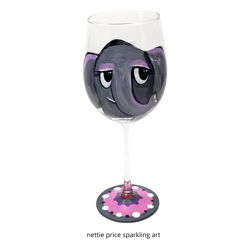 Elephant Sparkling Hand Painted Wineglass