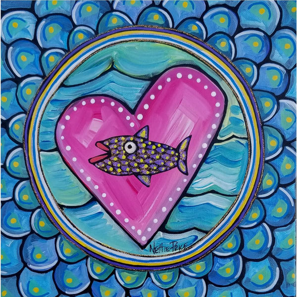 Fish Round Original Acrylic Painting on Canvas 12x12