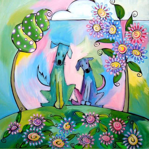 Two Blue Dogs Jenny & Benny Sparkling Art Print