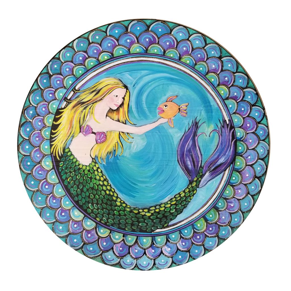 Blonde Mermaid Round Sparkling Art Print