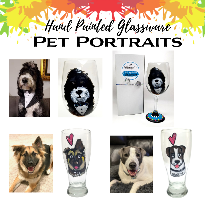 Custom Pet Portrait on Wine or Beer Glass Sparkling Hand Painted Glassware