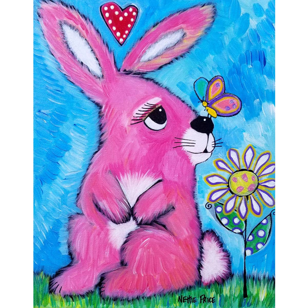 Pink Rabbit Butterfly Sparkling Art Print