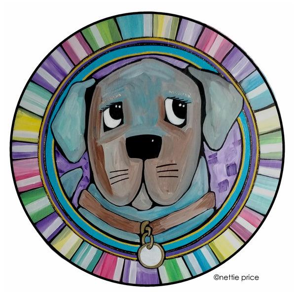 Blue Dog Round Sparkling Art Print