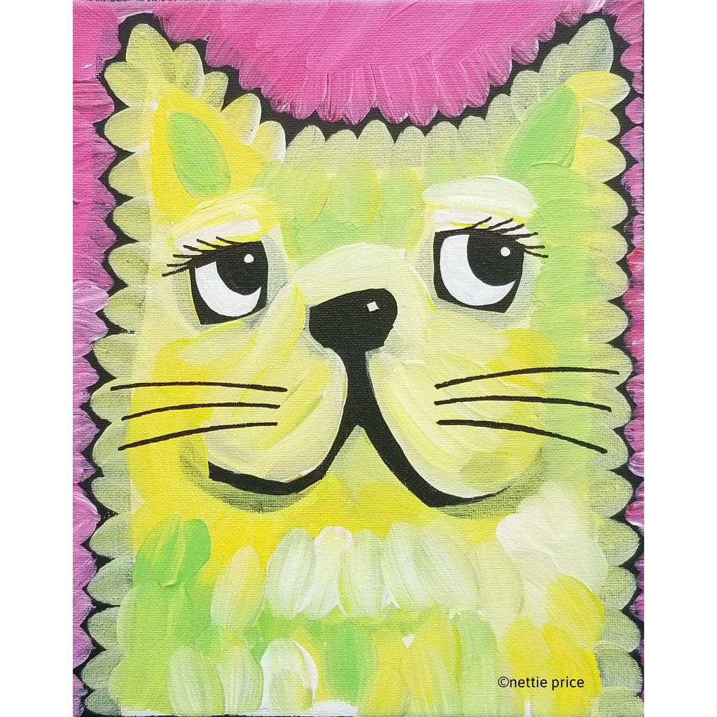 Yellow Cat Face original Acrylic on Canvas