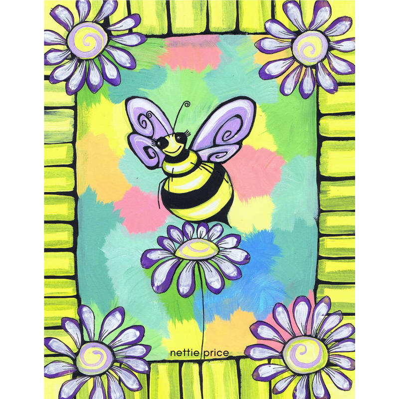 Bumble Bee and Daisies Sparkling Art Print