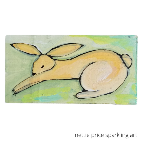 Little Peach Bunny Rabbit Original Acrylic Painting 3x6x1 Canvas