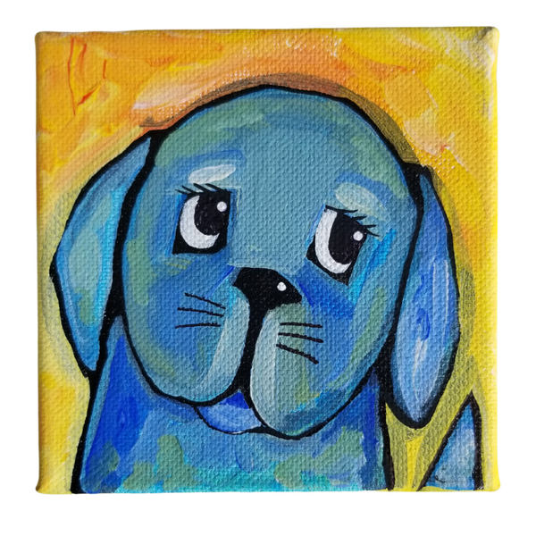 Blue Dog Original Acrylic Painting 4x4x2 Canvas