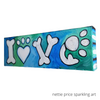 Love Bone with Paw Blue Original Acrylic Painting 12x4x2 Canvas