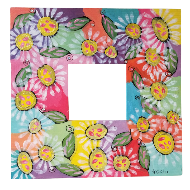 Colorful Daisies Flowers Original Acrylic Painting on Wood Frame