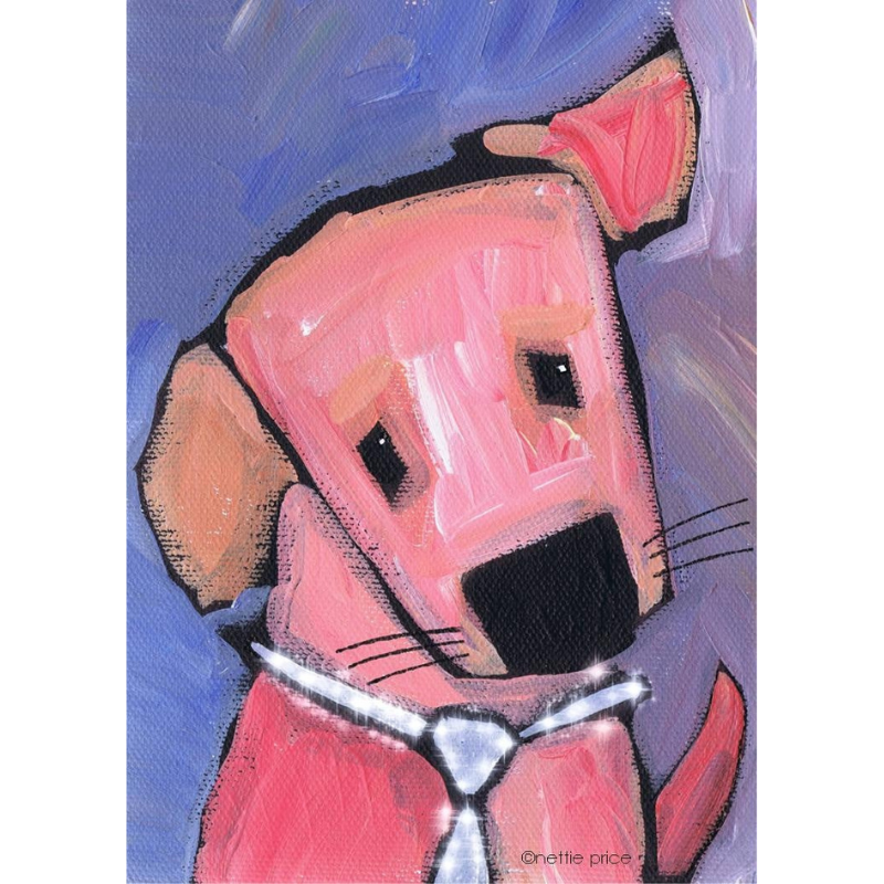 Red Dog with Blue Tie Sparkling Art Print