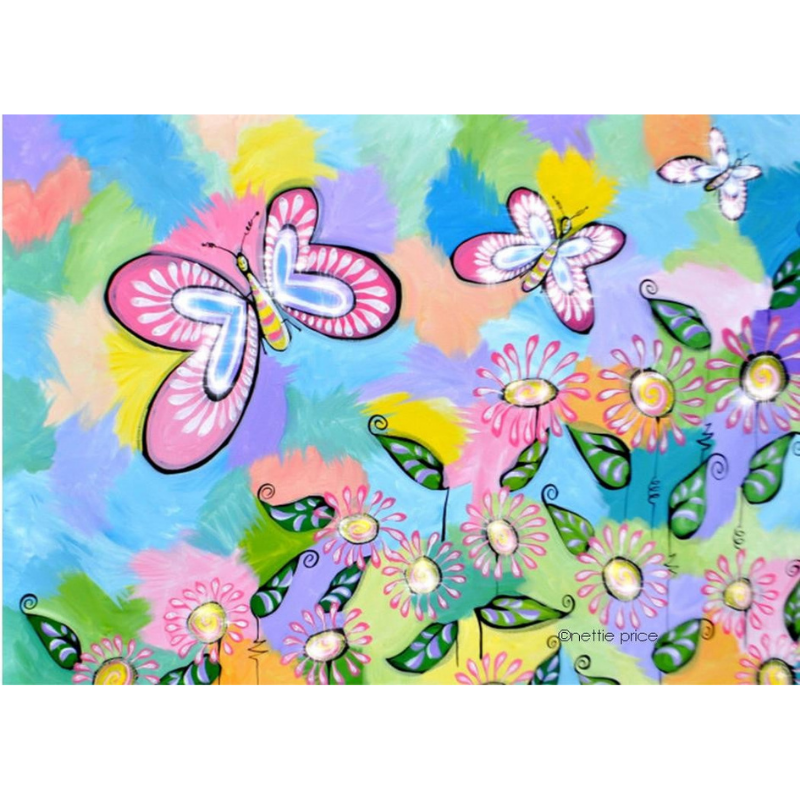Butterflies in a field of Daisies Sparkling Art Print