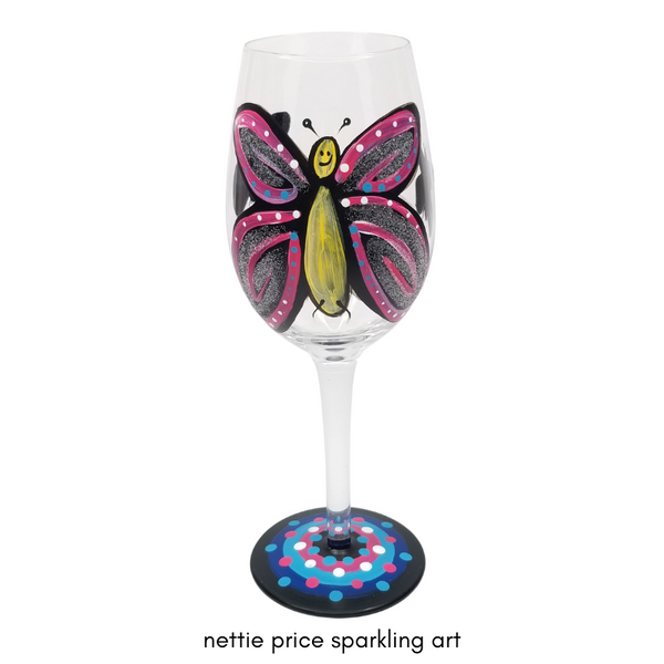 Sparkling Butterflies Hand Painted Wineglass