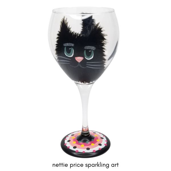 Sparkling Cat & Tail Hand Painted Wineglass