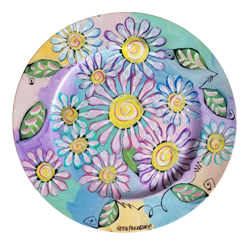 Daisies Original Acrylic Sparkling Painting on Plate 13