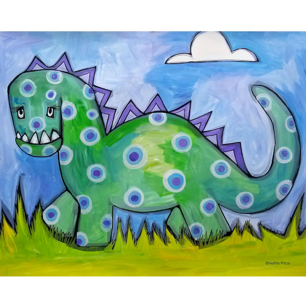 Polka Dot Dinosaur Sparkling Art Print