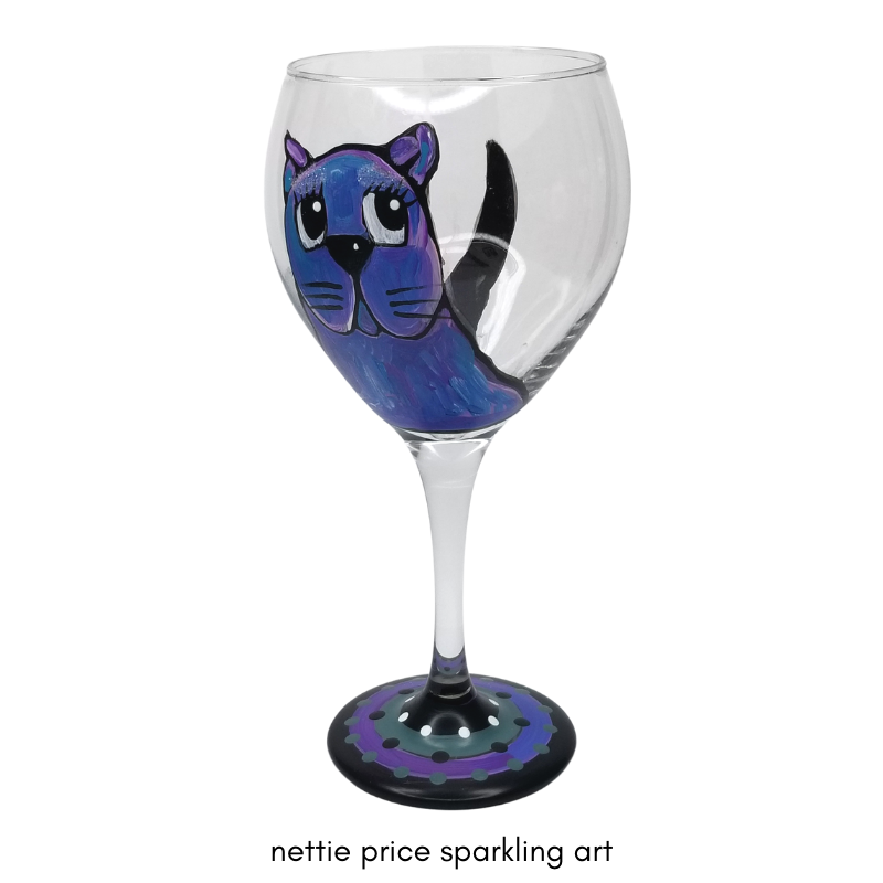 Sparkling Dog & Tail Hand Painted Wineglass