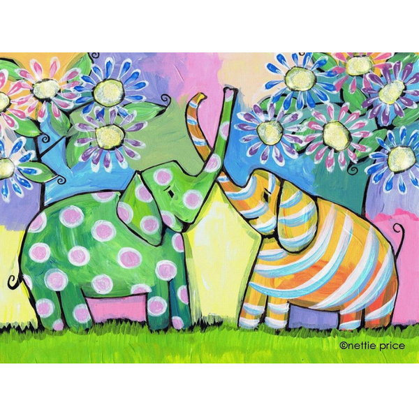 Elephants Polka Dot Striped Sparkling Art Print