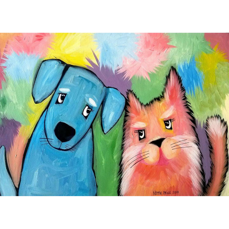 Ellie & Morty Dog & Cat Sparkling Art Print