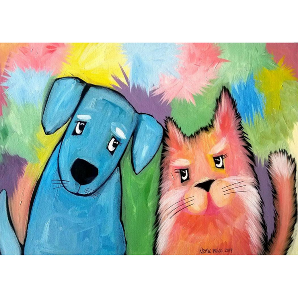 Ellie & Morty Dog & Cat Sparkling Art Print