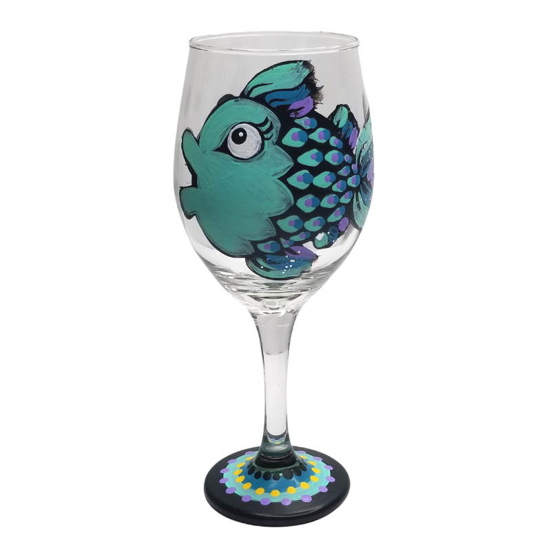 Sparkling Fish Hand Painted Wine Glass