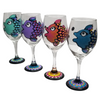 Sparkling Fish Hand Painted Wine Glasses Set of 4 Glassware