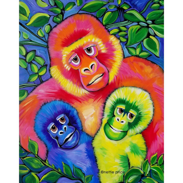 Mountain Gorillas Mommy & Babies Sparkling Original Acrylic Painting Canvas 24x30