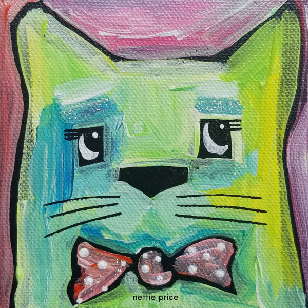 Green Cat Bowtie Sparkling Art Print