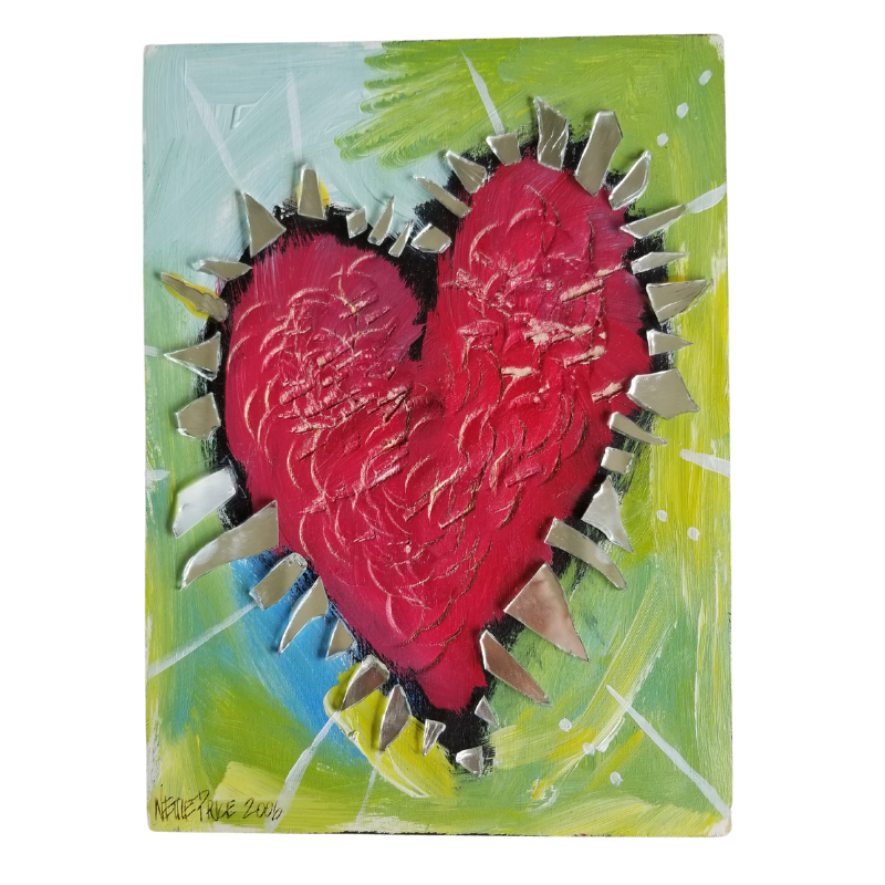 Hammered Heart with Mirror Original Acrylic Painting on Wood