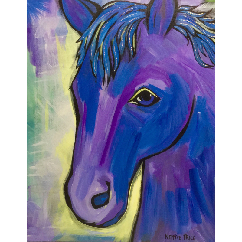 Purple Blue Horse Sparkling Art Print