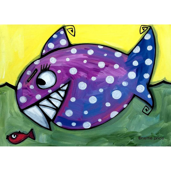 Hungry Shark Little Fish Original Acrylic Painting 16x20