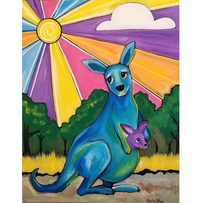 Momma Kangaroo & Baby Original Sparkling Painting on Canvas 16x20