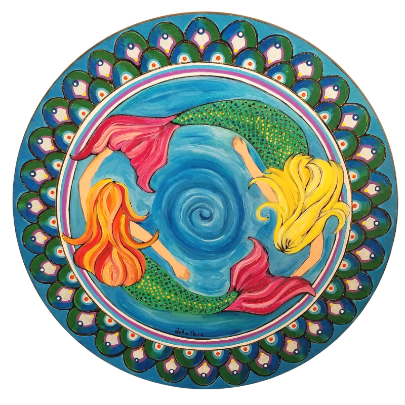 Two Mermaid Round Sparkling Art Print