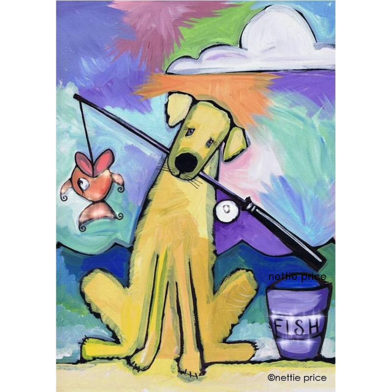 Khaki Shorts Goes Fishing Dog Sparkling Art Print