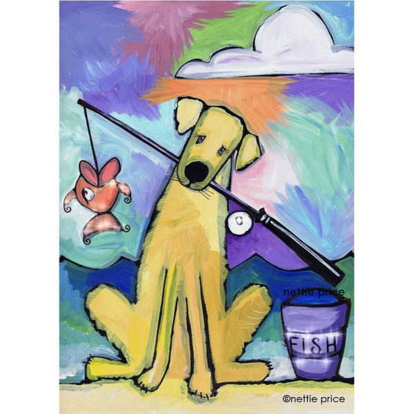 Khaki Shorts Goes Fishing Dog Sparkling Art Print