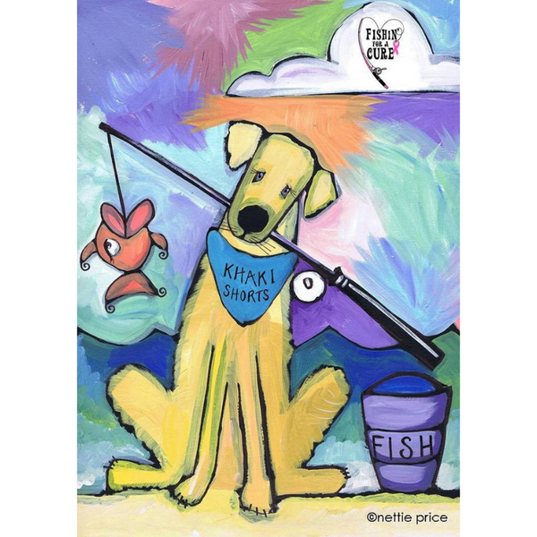 Khaki Shorts Goes Fishin' For a Cure Fishing Dog Sparkling Art Print