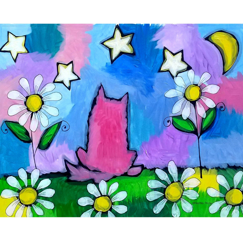 Kimmy Cat & the Stars Sparkling Art Print