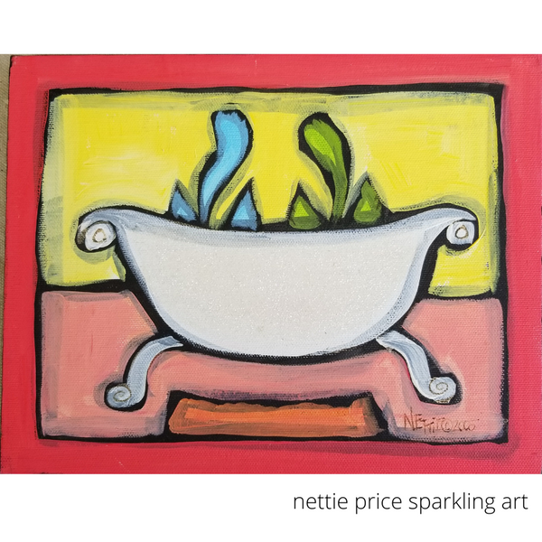 Two Cats in a Tub Kitty Bath Time Original Acrylic Painting