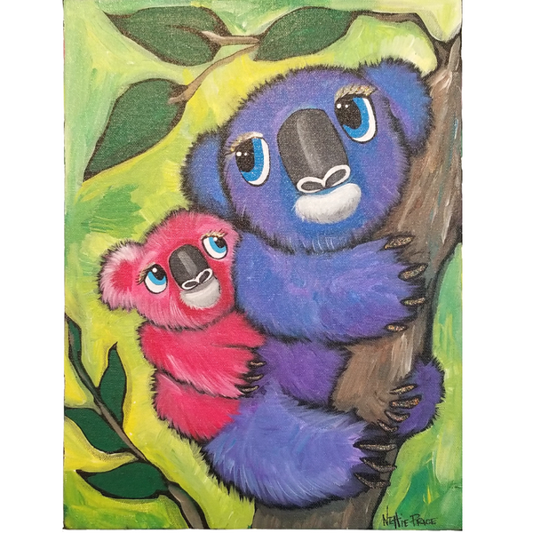 Sparkling Koala Momma & Baby Original Painting on Canvas 12x16