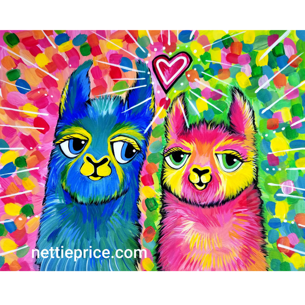 Loving Llamas Boy Girl Llama Sparkling Art Print