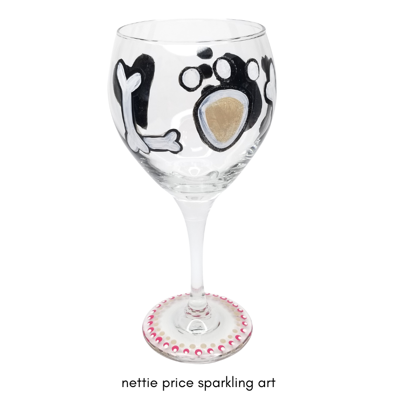 Sparkling Love Bone Hand Painted Wineglass